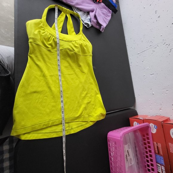 Lululemon Women's Yellow Striped Racerback Tank Top Size 6 Athletic Active Neon - Picture 8 of 9